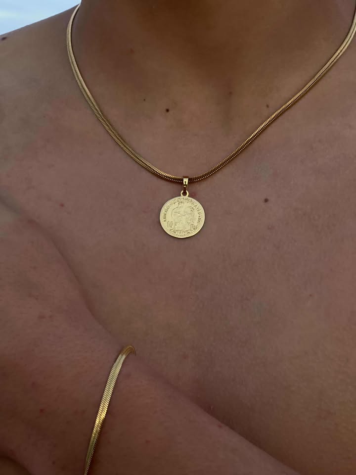 Collier pièce française avec bracelet assorti